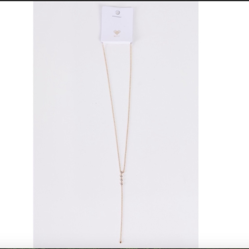CZ dainty Y lariat necklace gold tone minimalist boho LAST ONE!! - Picture 3 of 6